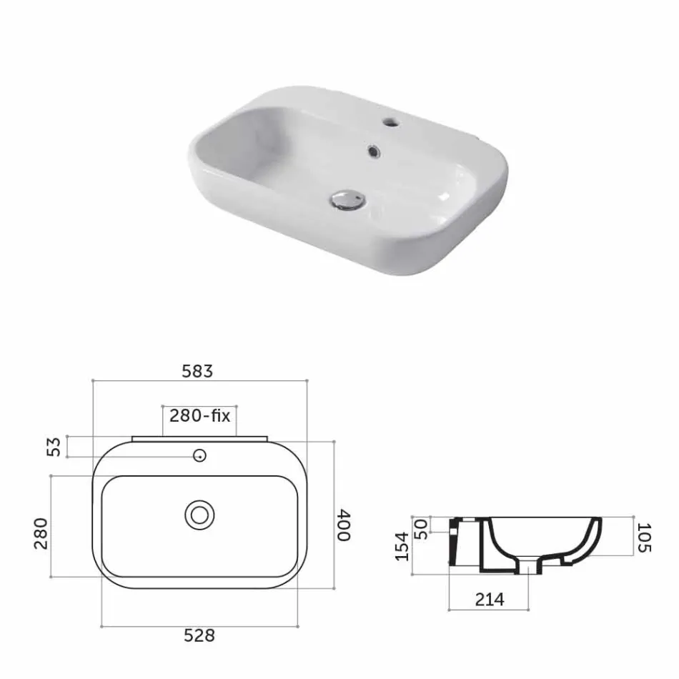Lavabo de diseño de Encimera o Pared en Cerámica Riardo. Viadurini