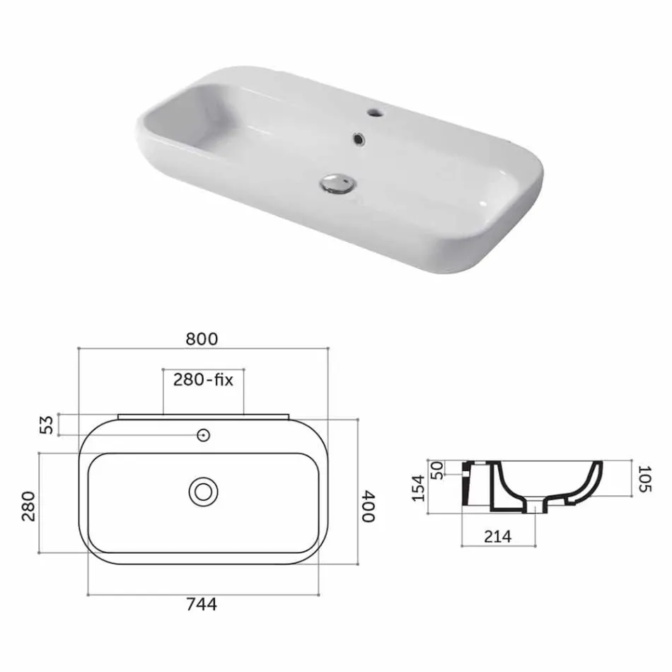 Lavabo de diseño de Encimera o Pared en Cerámica Riardo. Viadurini