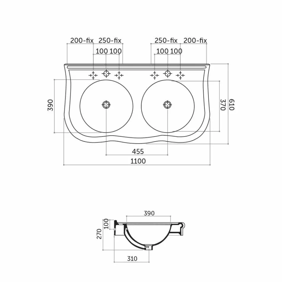 Consola doble o lavabo de pared en cerámica moderna de Avise Viadurini