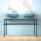 Lavabo doble de cerámica moderno de pared hecho en Italia, Reale Viadurini