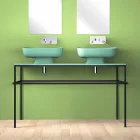 Lavabo doble de cerámica moderno de pared hecho en Italia, Reale Viadurini