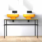 Lavabo doble de cerámica moderno de pared hecho en Italia, Reale Viadurini