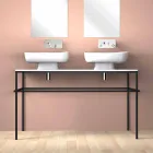 Lavabo doble de cerámica moderno de pared hecho en Italia, Reale Viadurini