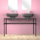 Lavabo doble de cerámica moderno de pared hecho en Italia, Reale Viadurini