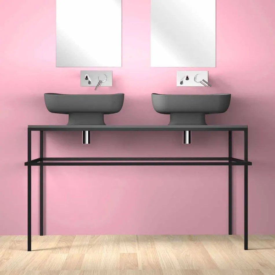 Lavabo doble de cerámica moderno de pared hecho en Italia, Reale Viadurini
