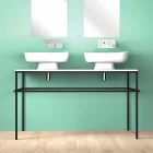 Lavabo doble de cerámica moderno de pared hecho en Italia, Reale Viadurini