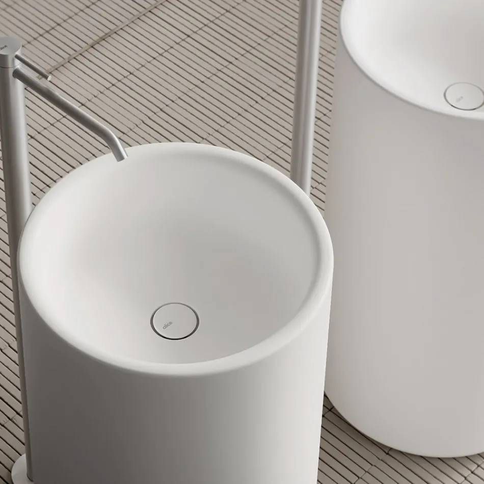 Lavabo de encimera de cerámica de pie fabricado en Italia - Ragazza Viadurini