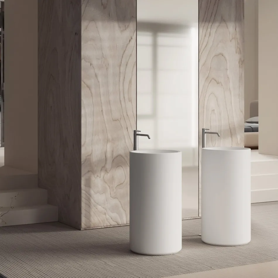 Lavabo de encimera de cerámica de pie fabricado en Italia - Ragazza Viadurini