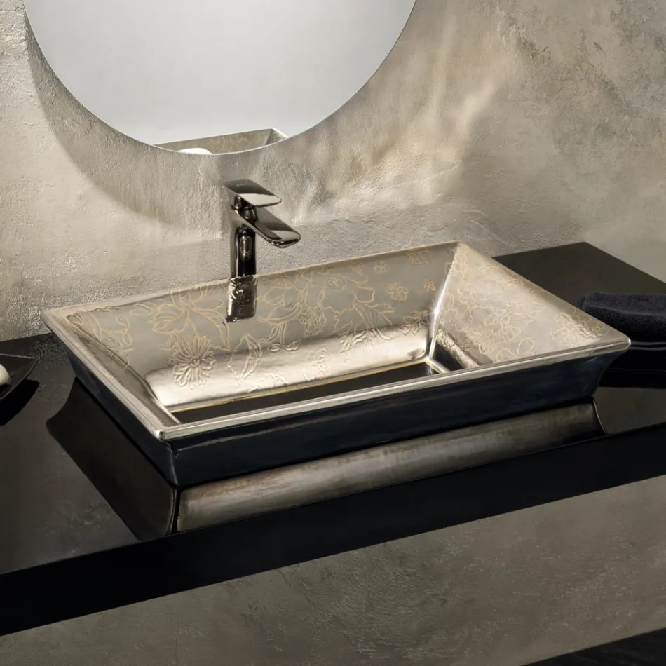 Lavabo de arcilla refractaria fundido a mano con decoraciones de colores Made in Italy - Aulente Viadurini