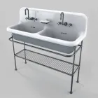lavabo de cerámica con dos tazones en estructura de soporte Calvin Viadurini