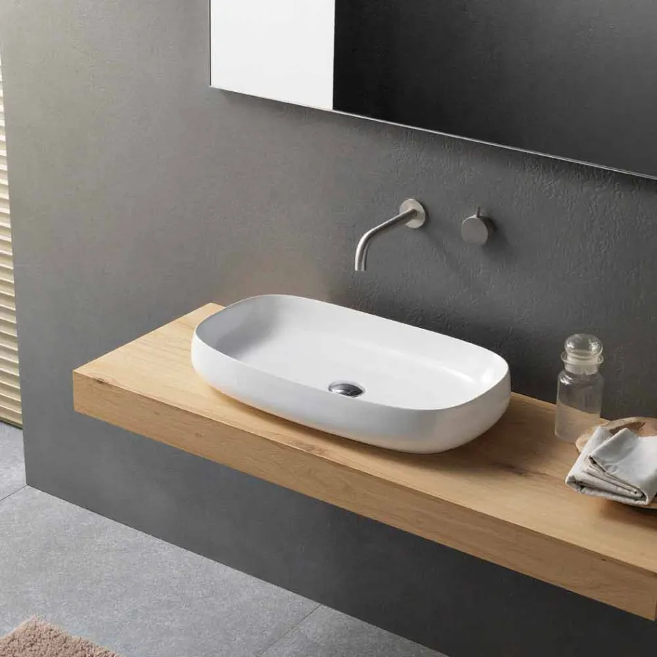 Lavabo sobre encimera de cerámica blanca de diseño moderno Made in Italy - Tune1 Viadurini