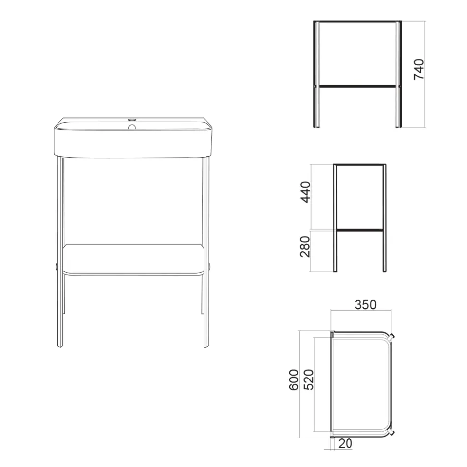 Lavabo de cerámica con estructura al suelo con estante Made in Italy - Graffa Viadurini