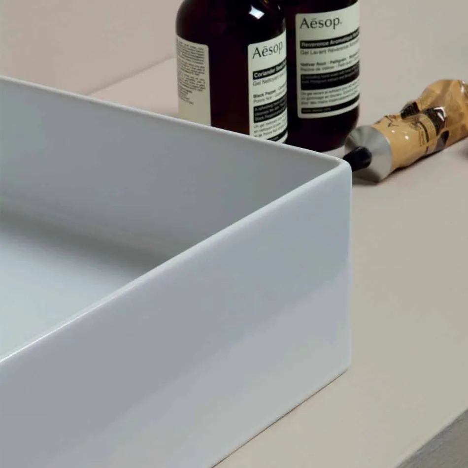 Lavabo de cerámica de diseño moderno Sun 60x37, hecho en Italia Viadurini