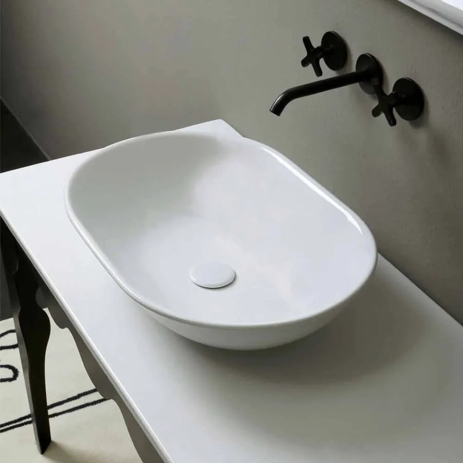 Encimera de lavabo de cerámica de diseño moderno hecha en Italia Viadurini