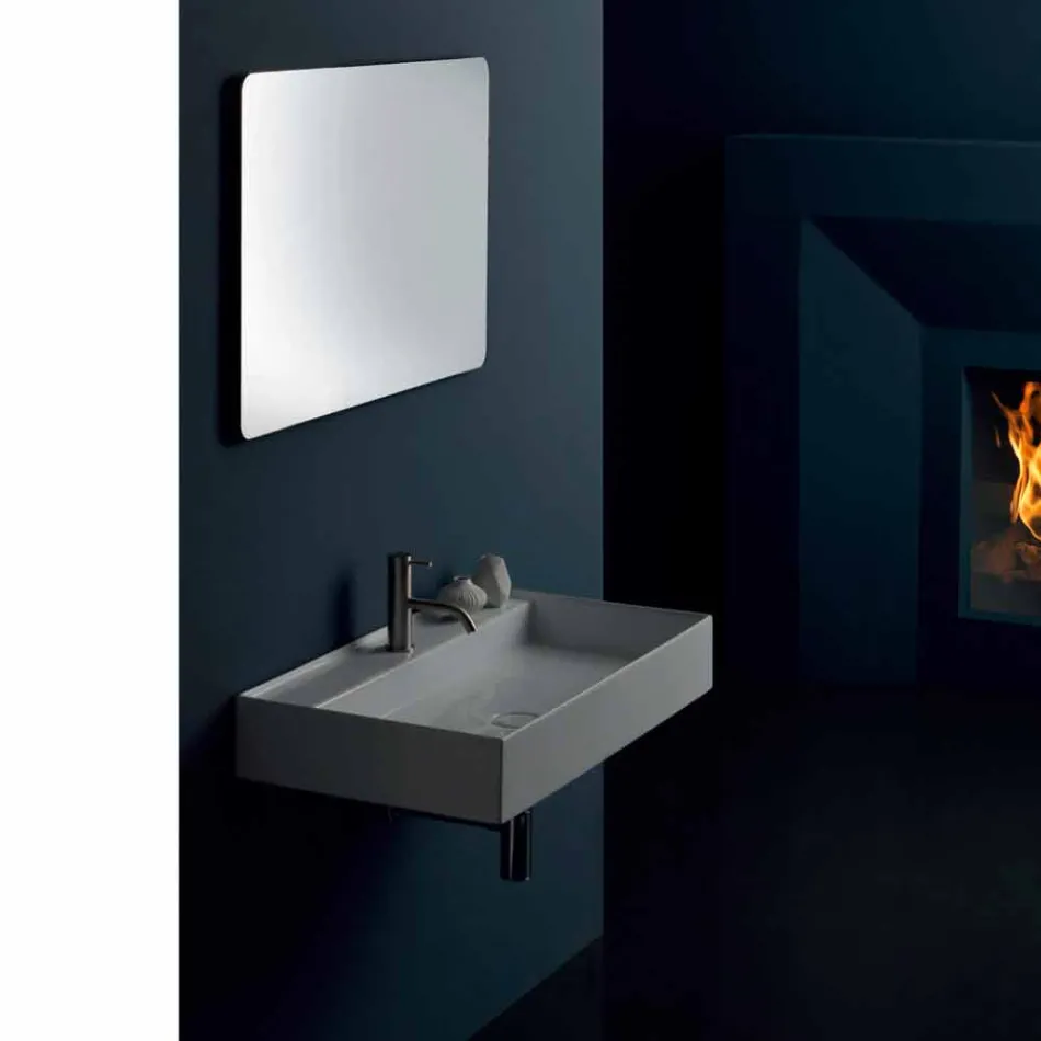 Lavabo de cerámica suspendido de diseño moderno Sun 80x45 cm, hecho en Italia Viadurini