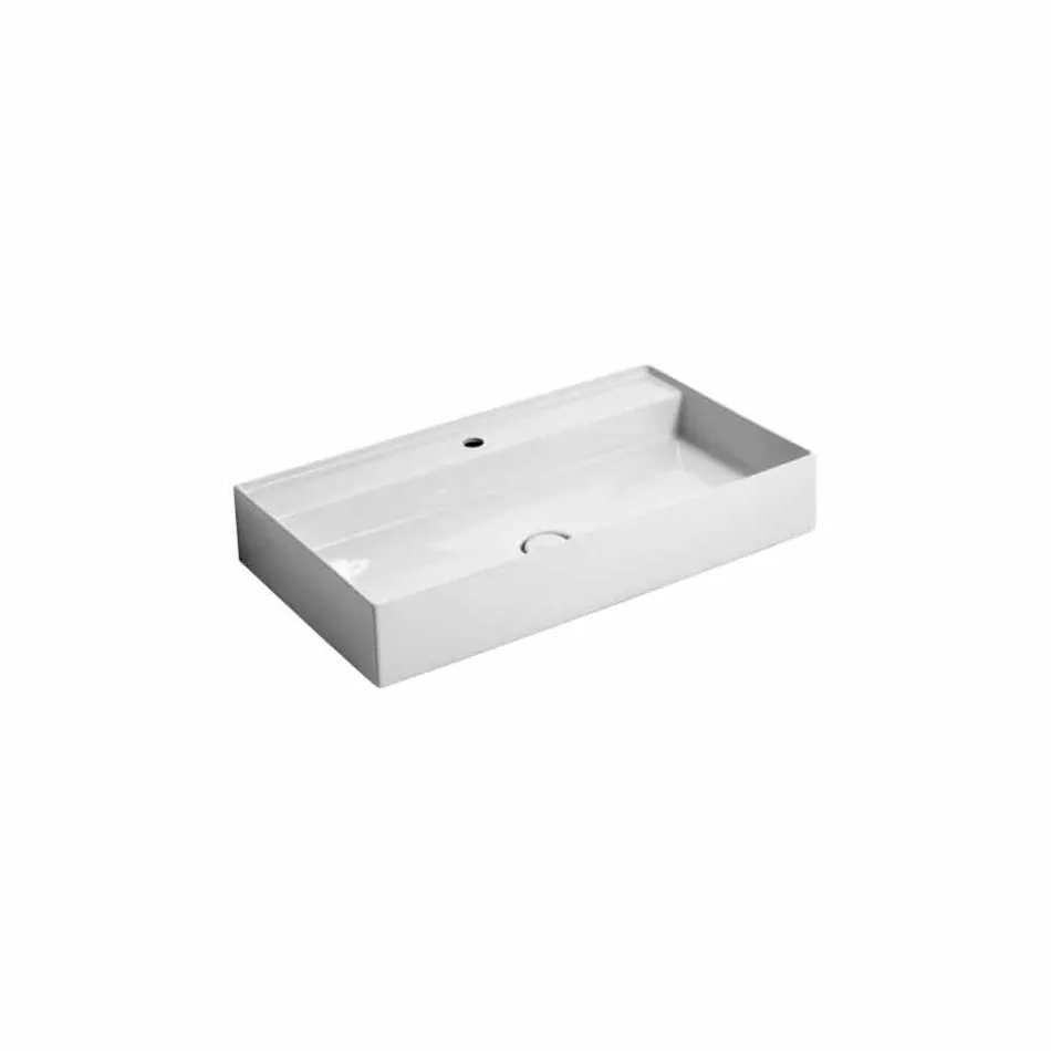 Lavabo de cerámica suspendido de diseño moderno Sun 80x45 cm, hecho en Italia Viadurini