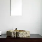 Lavabo sobre encimera de madera Petrificada, pieza única, Goa Viadurini