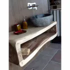 Lavabo sobre encimera hecho a mano de Pietra di Fiume - Aurea Viadurini