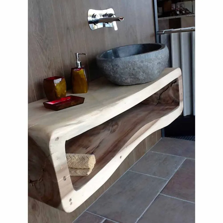 Lavabo sobre encimera hecho a mano de Pietra di Fiume - Aurea Viadurini