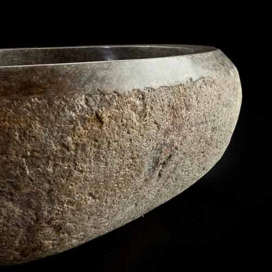 Lavabo sobre encimera hecho a mano de Pietra di Fiume - Aurea Viadurini