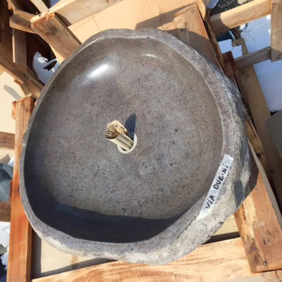 Lavabo sobre encimera hecho a mano de Pietra di Fiume - Aurea Viadurini