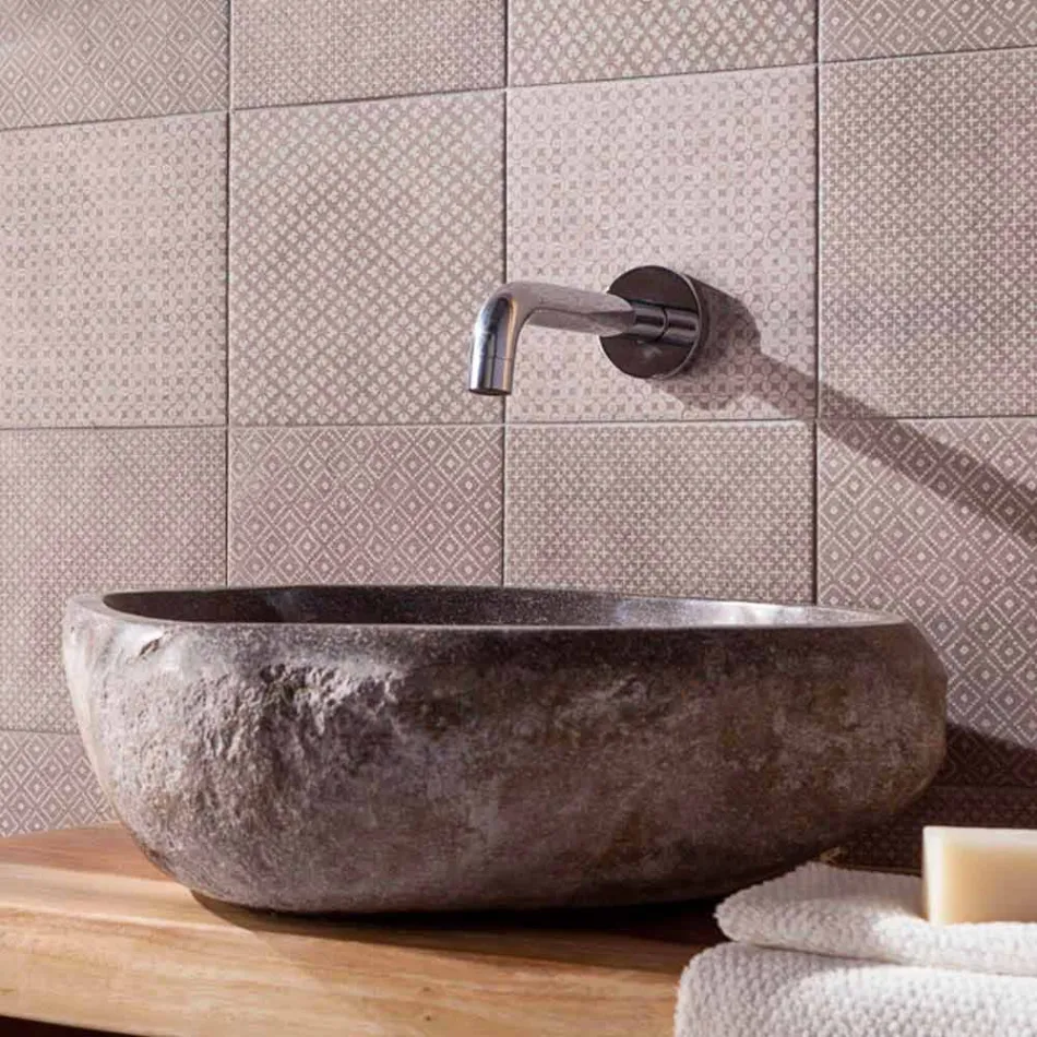 Lavabo sobre encimera hecho a mano de Pietra di Fiume - Aurea Viadurini