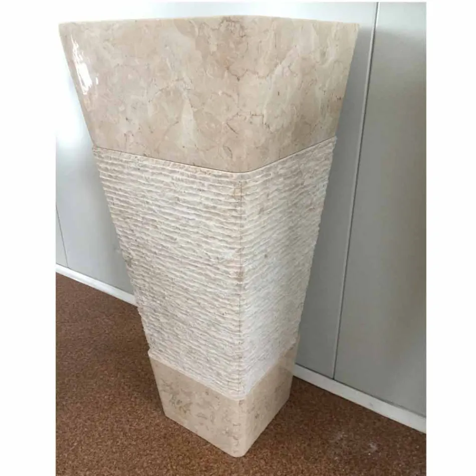 Lavabo en piedra natural, columna Robin, pieza única blanca. Viadurini