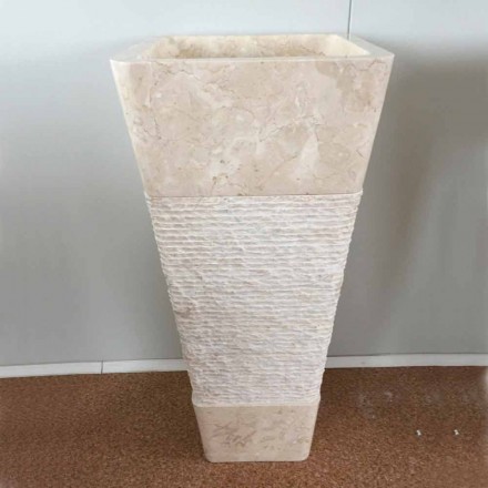 Lavabo en piedra natural, columna Robin, pieza única blanca. Viadurini