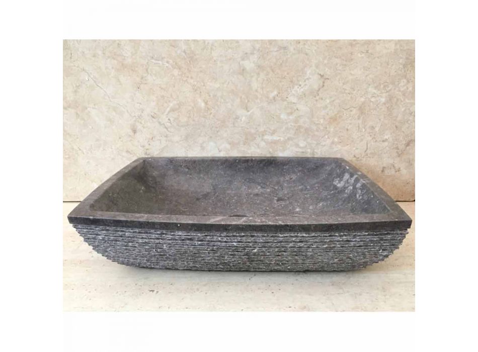 Lavabo sobre encimera de piedra natural gris oscuro Jero, diseño Viadurini