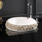 Lavabo de porcelana con pétalos aplicados a mano Made in Italy - Amarone Viadurini