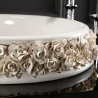 Lavabo de porcelana con pétalos aplicados a mano Made in Italy - Amarone Viadurini
