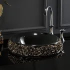 Lavabo de porcelana con pétalos aplicados a mano Made in Italy - Amarone Viadurini