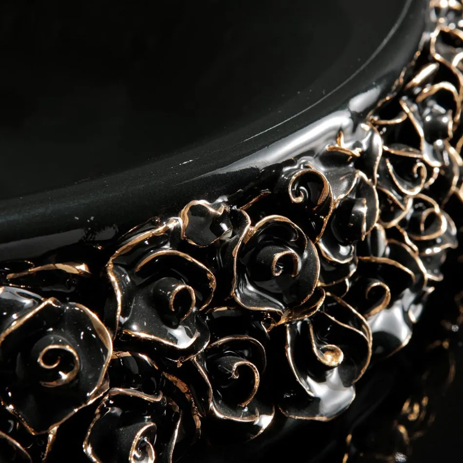 Lavabo de porcelana con pétalos aplicados a mano Made in Italy - Amarone Viadurini