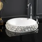 Lavabo de porcelana con pétalos aplicados a mano Made in Italy - Amarone Viadurini