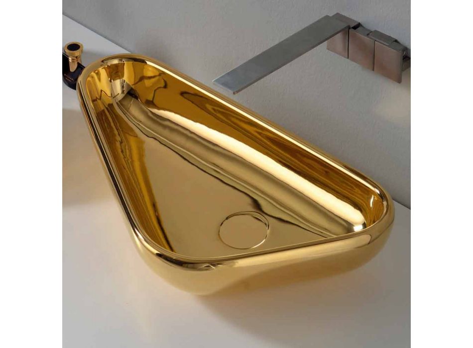 Lavabo sobre encimera moderno en cerámica dorada hecho en Italia Sofía Viadurini