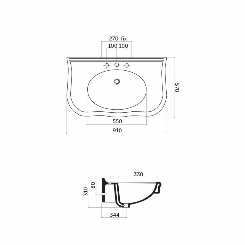Lavabo moderno de pared con o sin patas, L90 cm en Avise Ceramic Viadurini