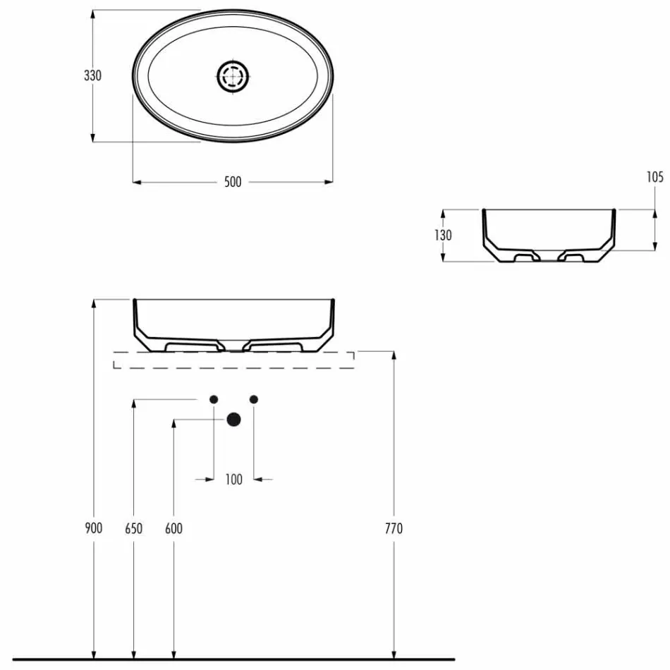 Lavabo sobre encimera óvalo de cerámica hecho en Italia, Yoel Viadurini