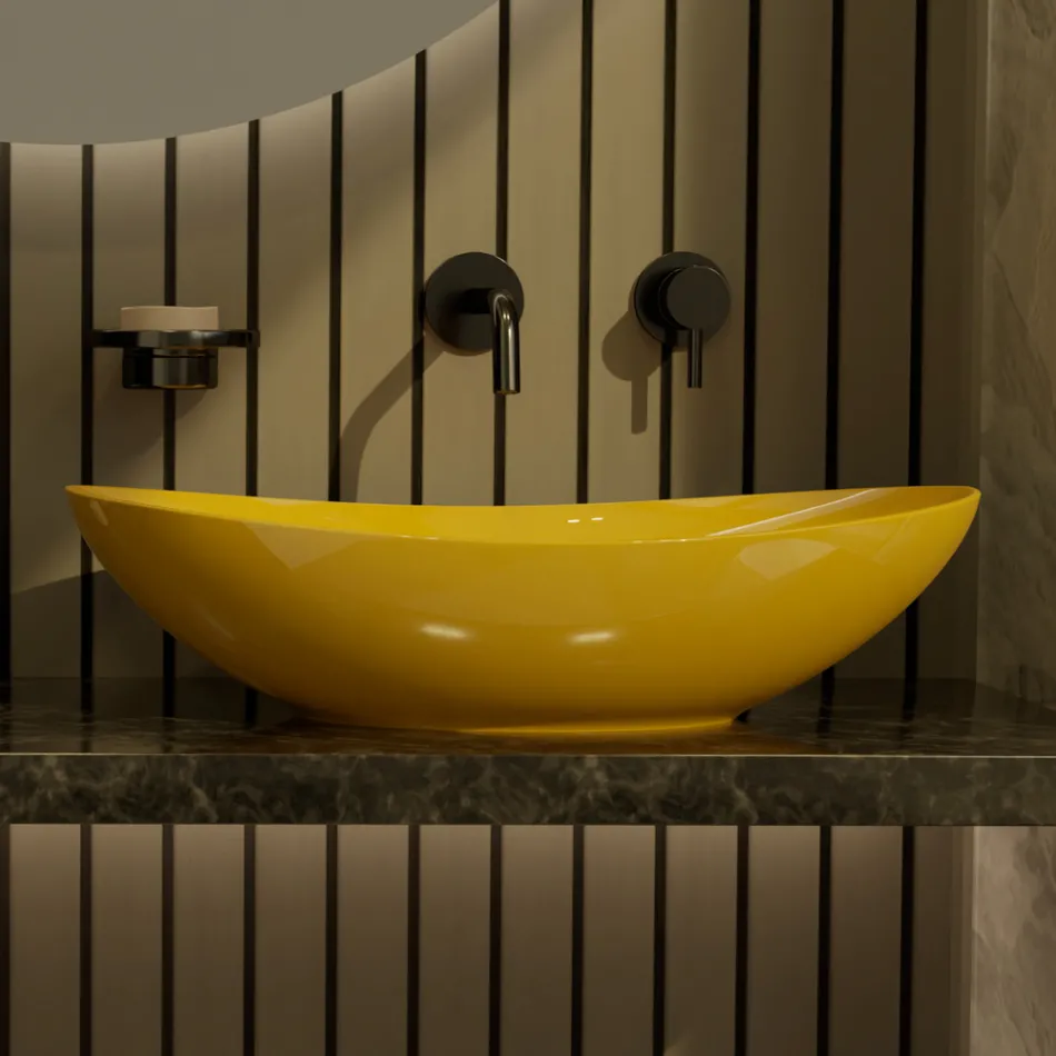 Lavabo sobre encimera ovalado de cerámica L 60 cm Made in Italy - Jumper Viadurini