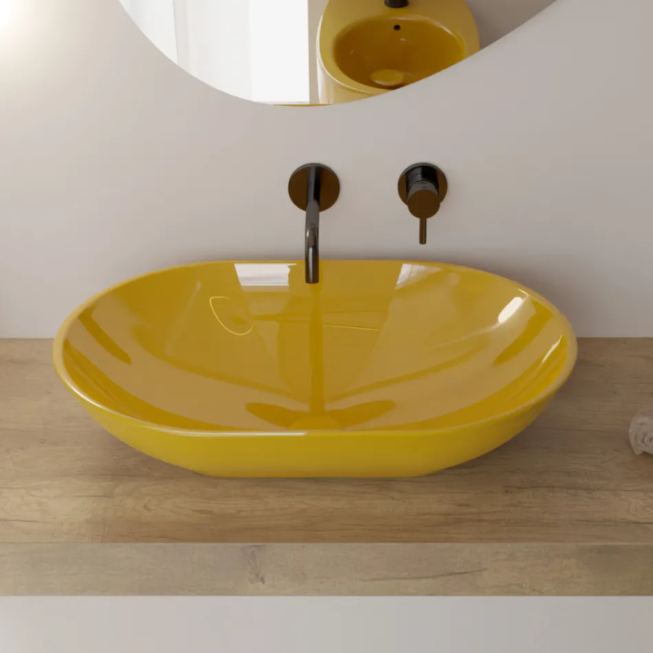 Lavabo sobre encimera ovalado de cerámica brillo L 58 cm Made in Italy - Nelly Viadurini