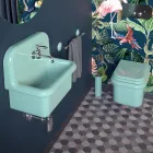 Lavabo para Amueblar el Baño en Cerámica Monocolor Verde Agua - Jazmín Viadurini