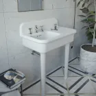 Lavabo de baño asimétrico de cerámica con soporte para objetos - Giusy Viadurini