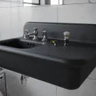 Lavabo de baño asimétrico de cerámica con soporte para objetos - Giusy Viadurini