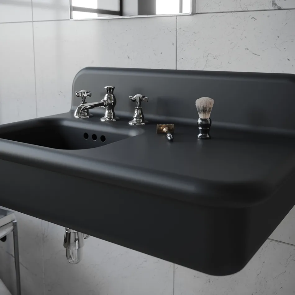 Lavabo de baño asimétrico de cerámica con soporte para objetos - Giusy Viadurini