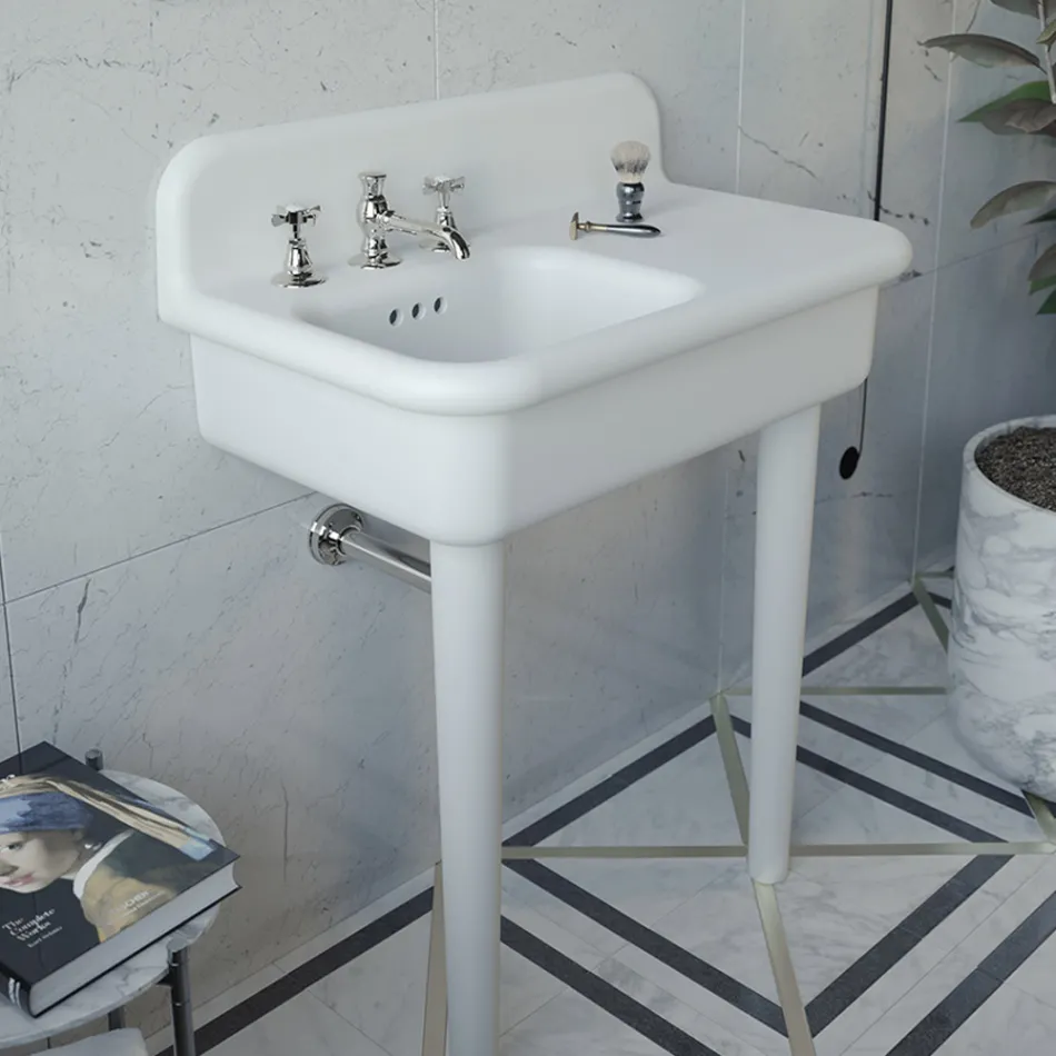 Lavabo de baño asimétrico de cerámica con soporte para objetos - Giusy Viadurini
