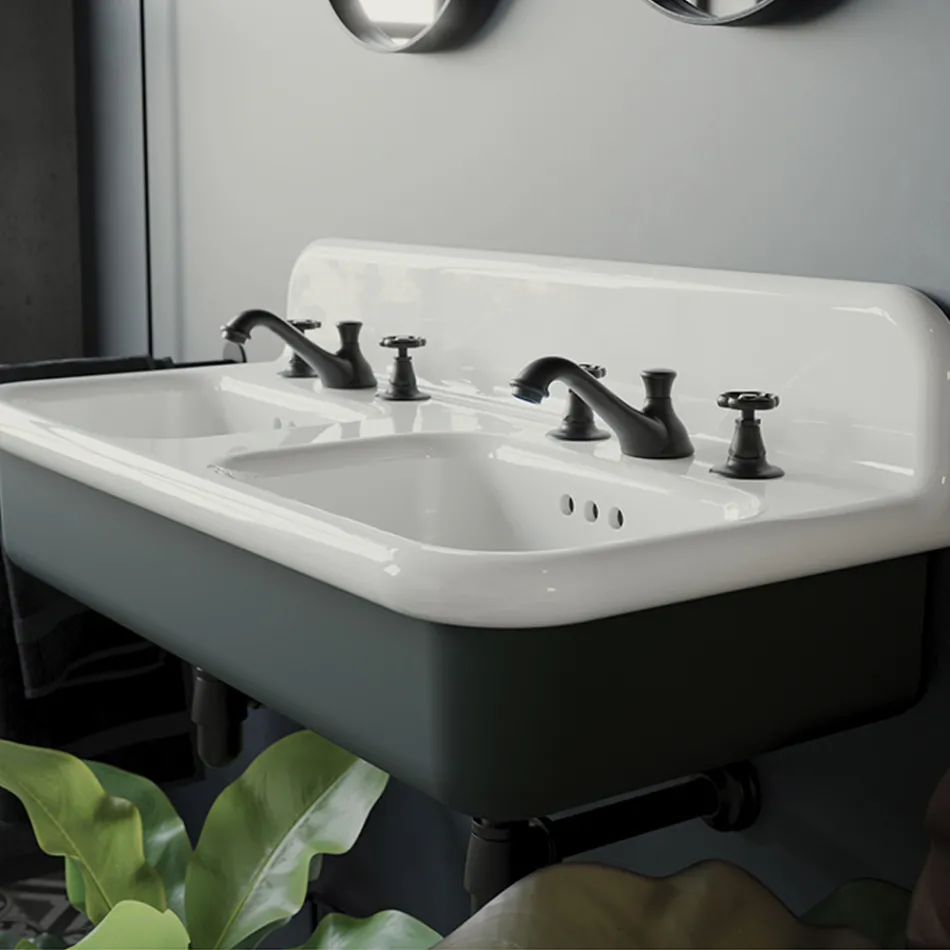 Lavabo Doble con Estructura Rectangular y Cerámica - Kevin Viadurini