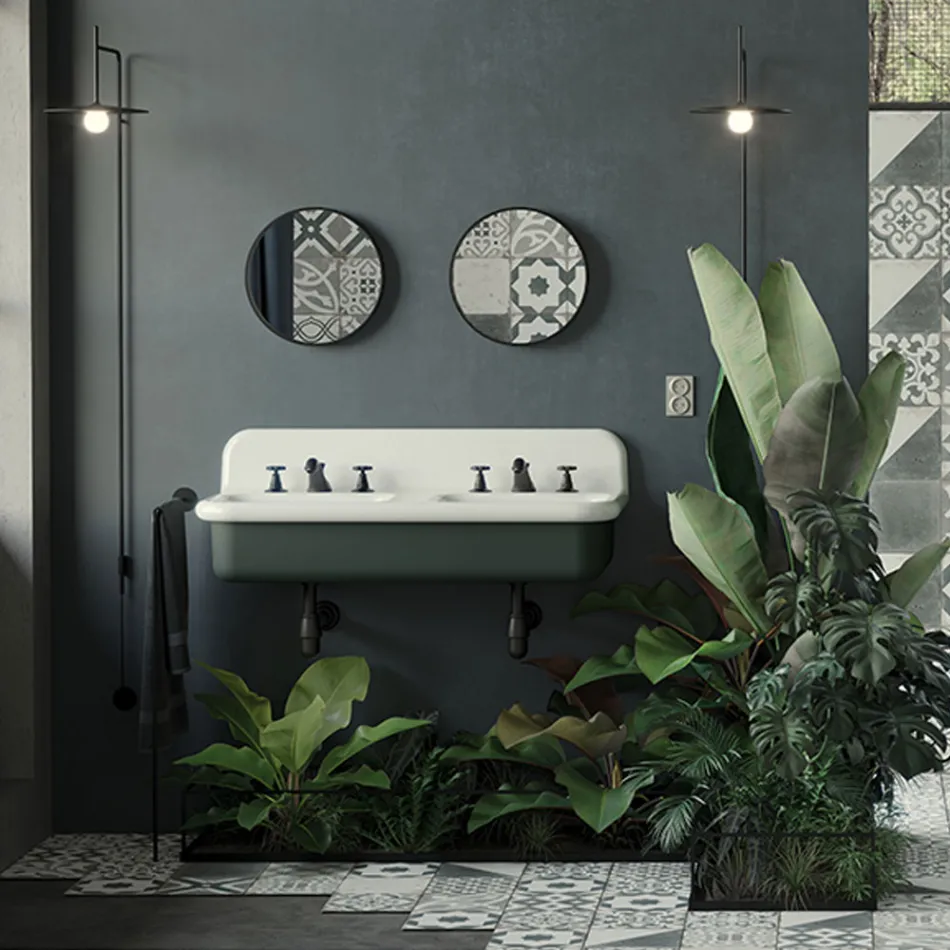 Lavabo Doble con Estructura Rectangular y Cerámica - Kevin Viadurini