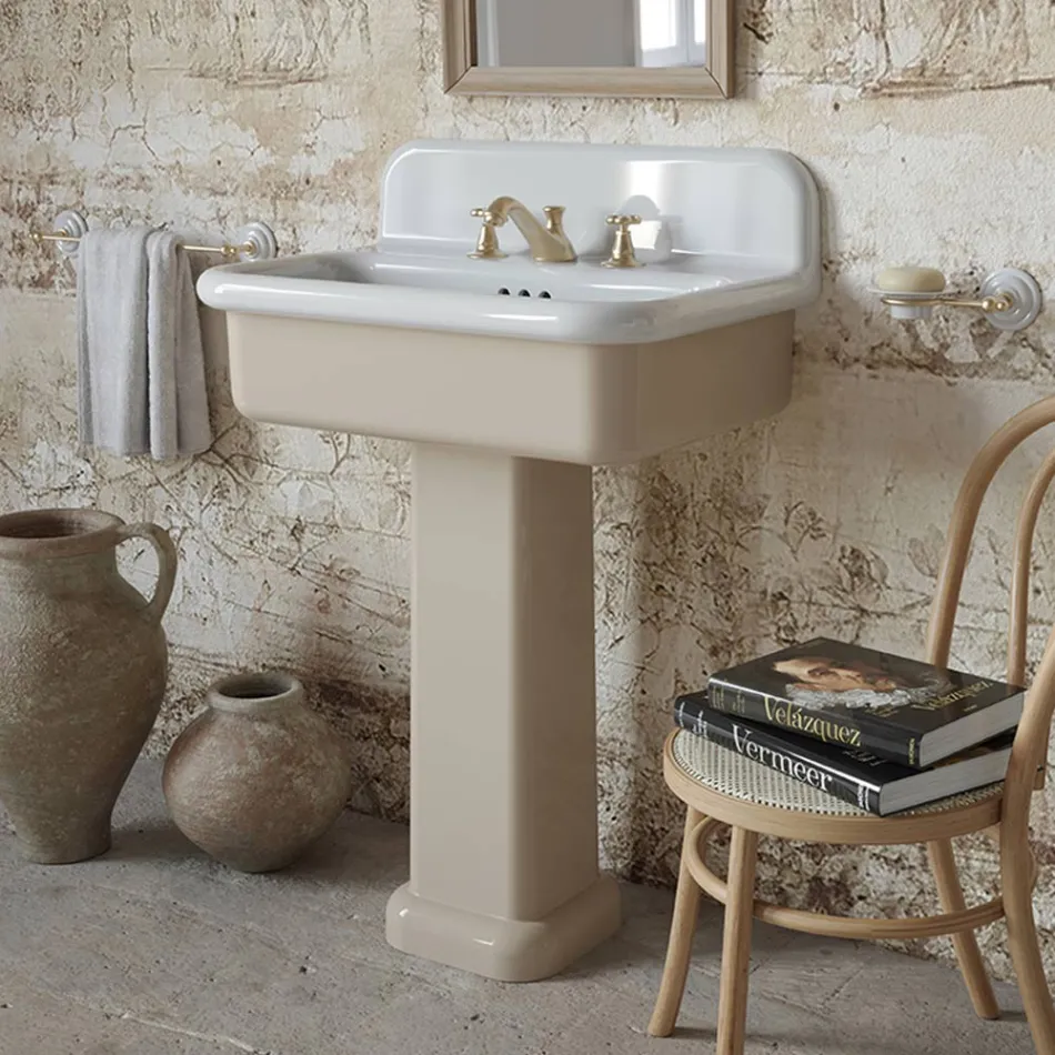 Lavabo rectangular de cerámica con pedestal - Noah Viadurini