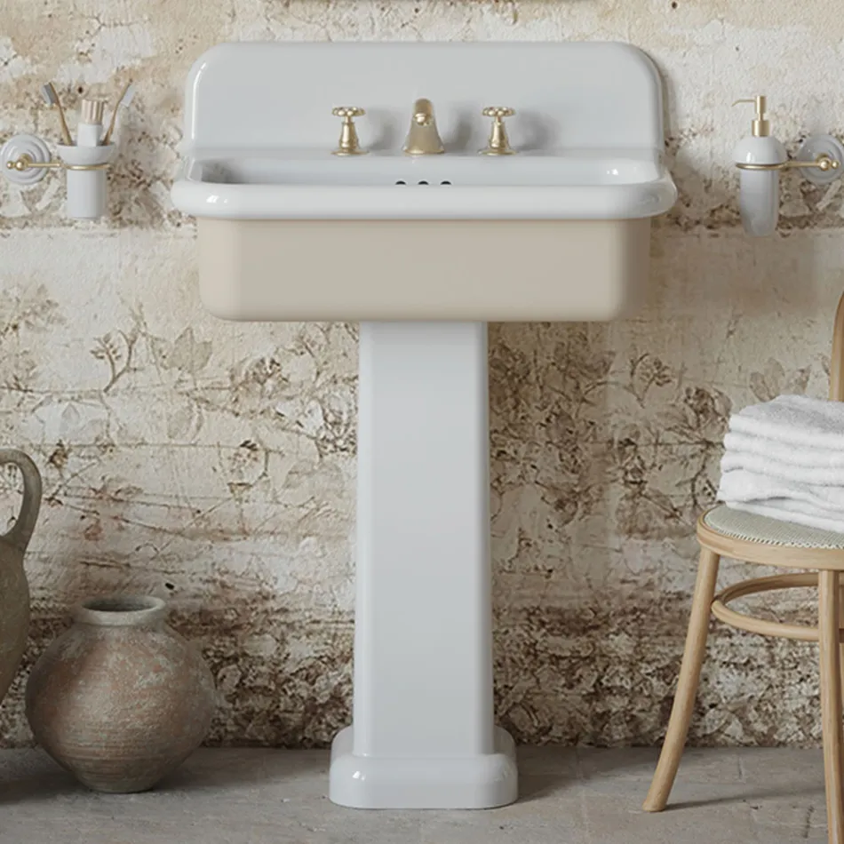 Lavabo rectangular de cerámica con pedestal - Noah Viadurini