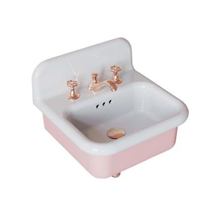 Lavabo de baño suspendido en cerámica blanca y rosa caramelo - Manila Viadurini