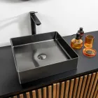 Lavabo sobre encimera cuadrado en acero inoxidable en diferentes acabados - Calendula Viadurini